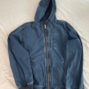 Blue Hooded Windbreaker with Elastic Cuffs